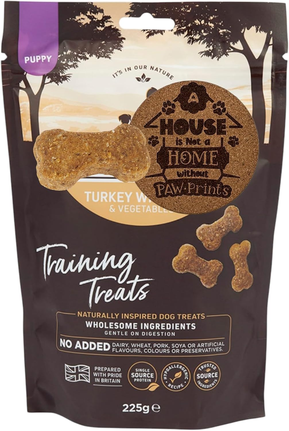 AETN Creations Puppy Training Dog Treat Bundle 750g in Turkey and Veg Hypo-Allergenic Snack for Puppies with AETN Exlusive Coaster