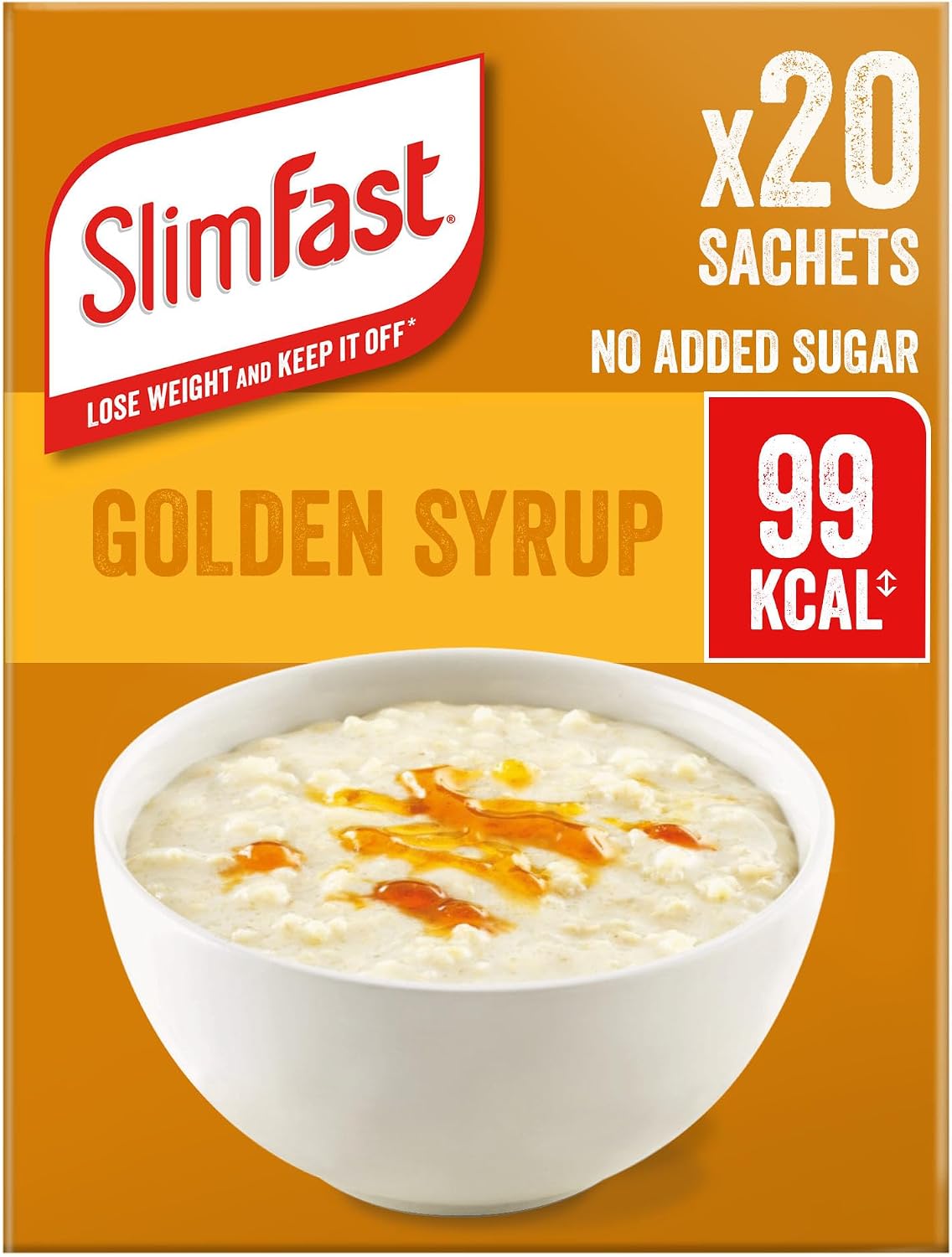 SlimFast • Meal Replacement Porridge Sachets • Golden Syrup Flavour • 20 Sachets • Weight loss Formula • Only 99 Calories Per Sachet • 5g Protein • High in Fibre • No Added Sugar