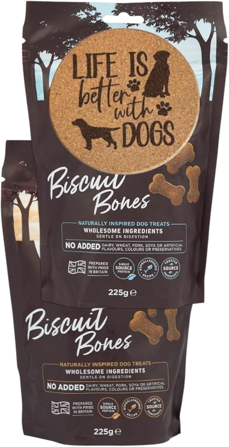 AETN Creations Biscuit Bones Bundle 2x225g Salmon with Rice and Turkey Dog Treats - Hypoallergenic Recipe with AETN Jerky Treat