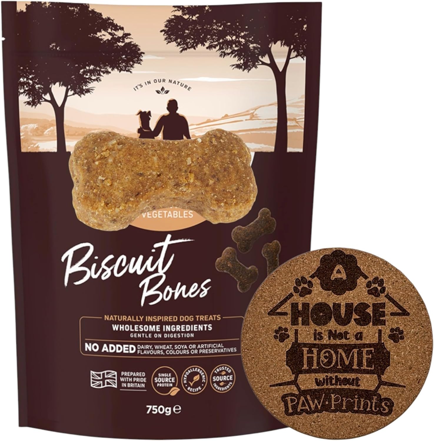 AETN Creations Treat Bundle Turkey with Rice Biscuit Bones for Dog 750g Hypoallergenic Recipe with AETN Exclusive Coaster