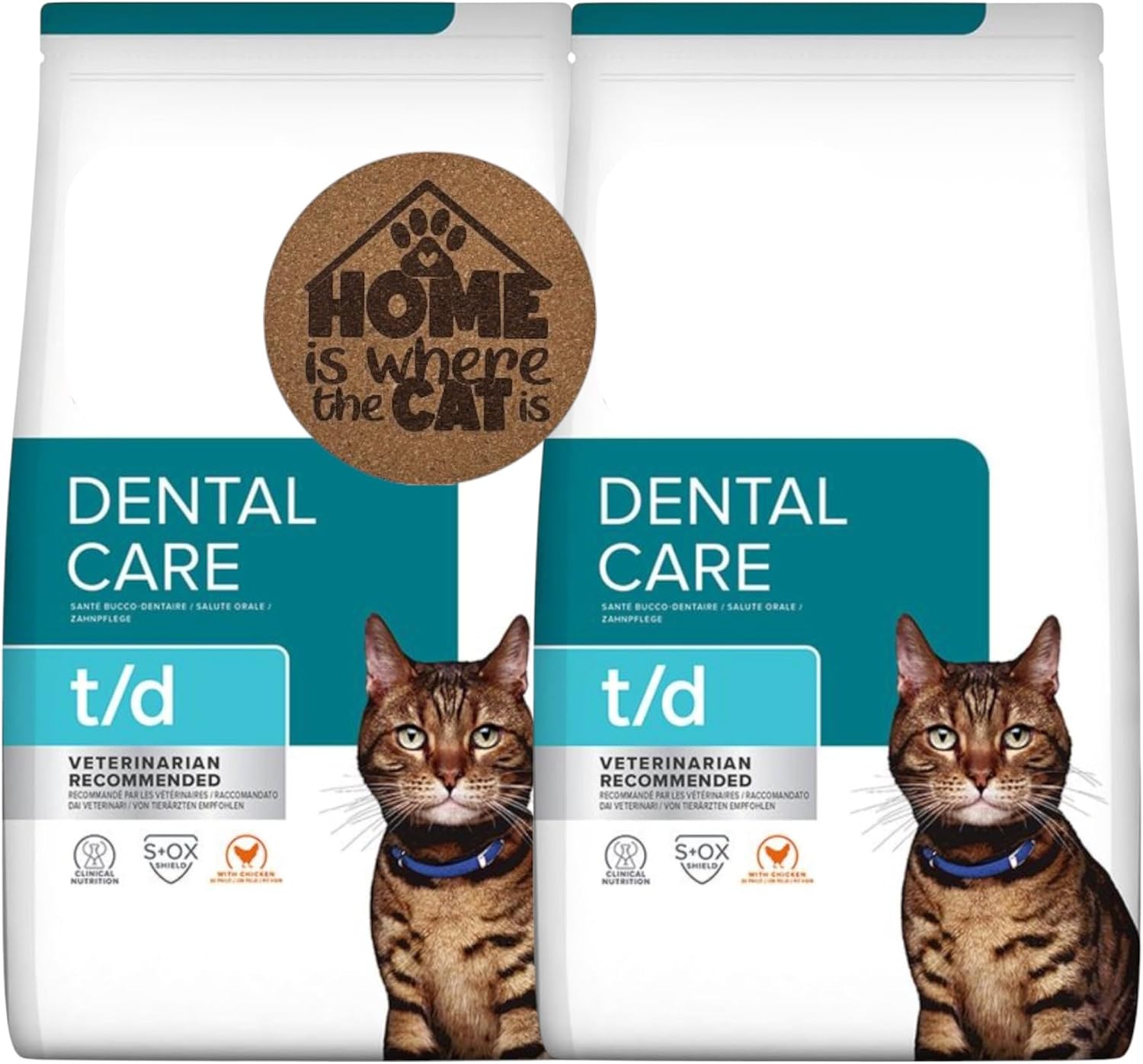 AETN Creations Dental Feline T/D Care Chicken 2 x 1.5kg – Dry Cat Food for Oral Health & Tartar Control with AETN Exclusive Quote Coaster