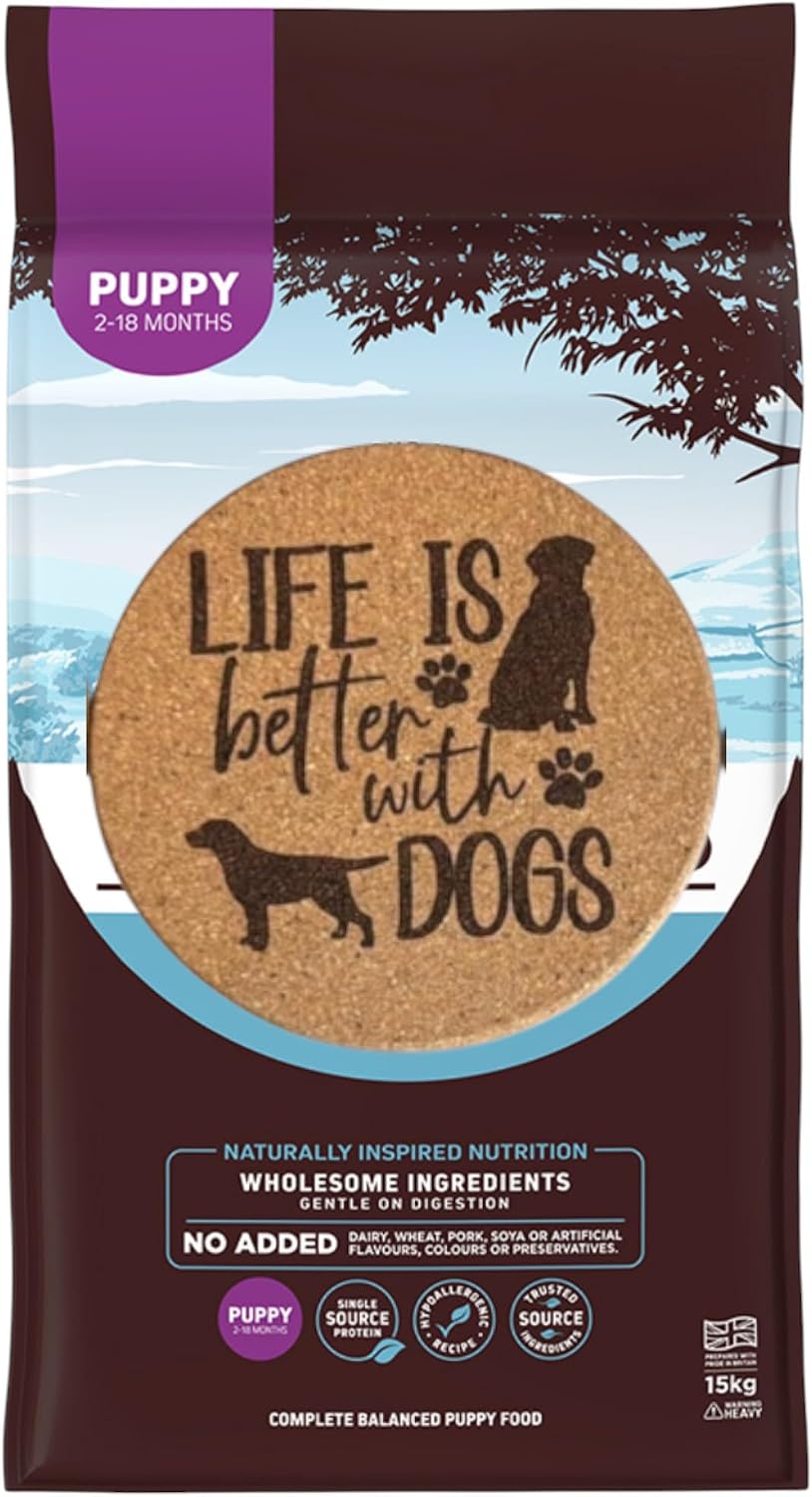 AETN Creations Bundle of Dry Puppy Food 2kg Salmon with Rice Flavour for Healthy Growing Pups complete with AETN Coaster