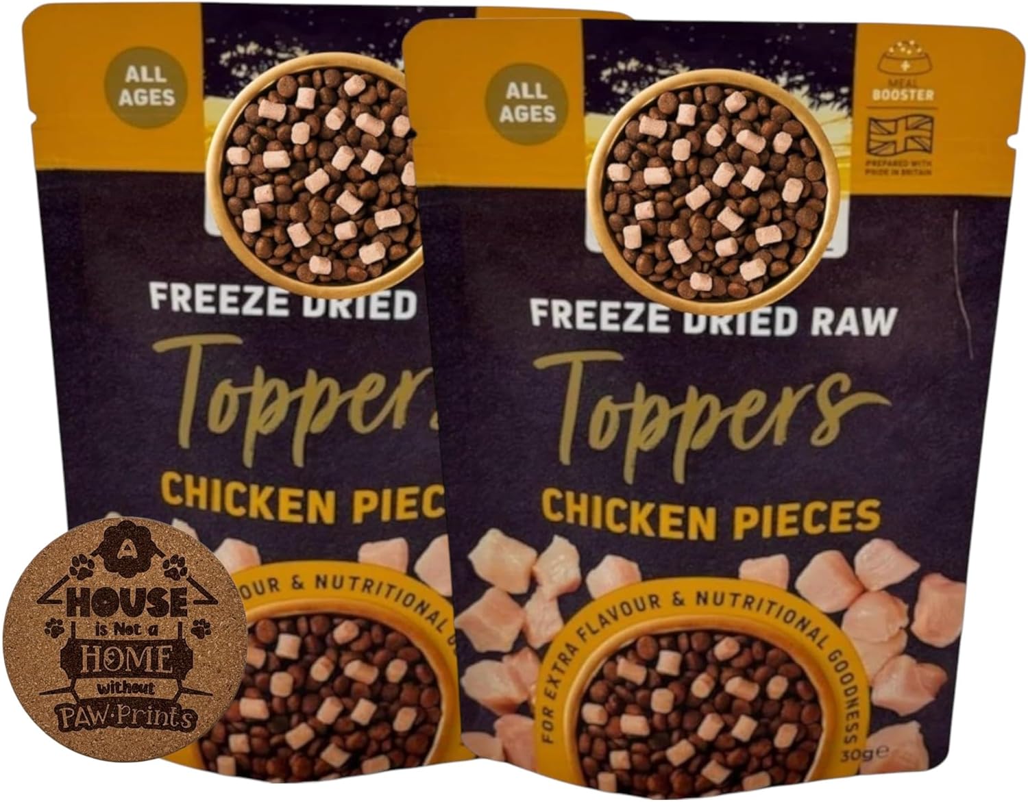 AETN Creations Bundle of Freeze Dried Dog Food Toppers 2x30g – Chicken Flavour – Natural Protein Boost for Dogs with AETN Exclusive Coaster