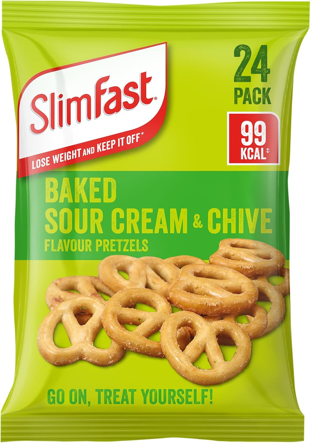 SlimFast • Pretzel Snack Bag • Sour Cream & Chive Flavour • Low Calorie Snack • Perfect for Weight loss • 99 Calories • 24 x 23g Multipack