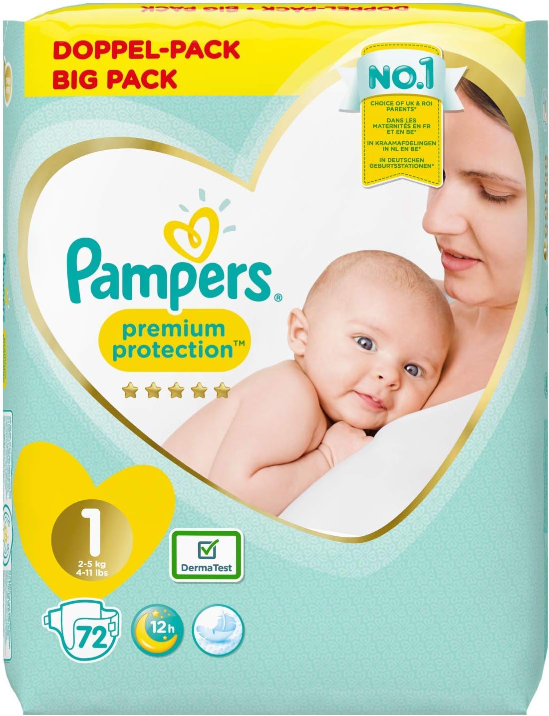 Pampers Premium Protection Size 1 x 72 Nappies, 2 kg - 5 kg