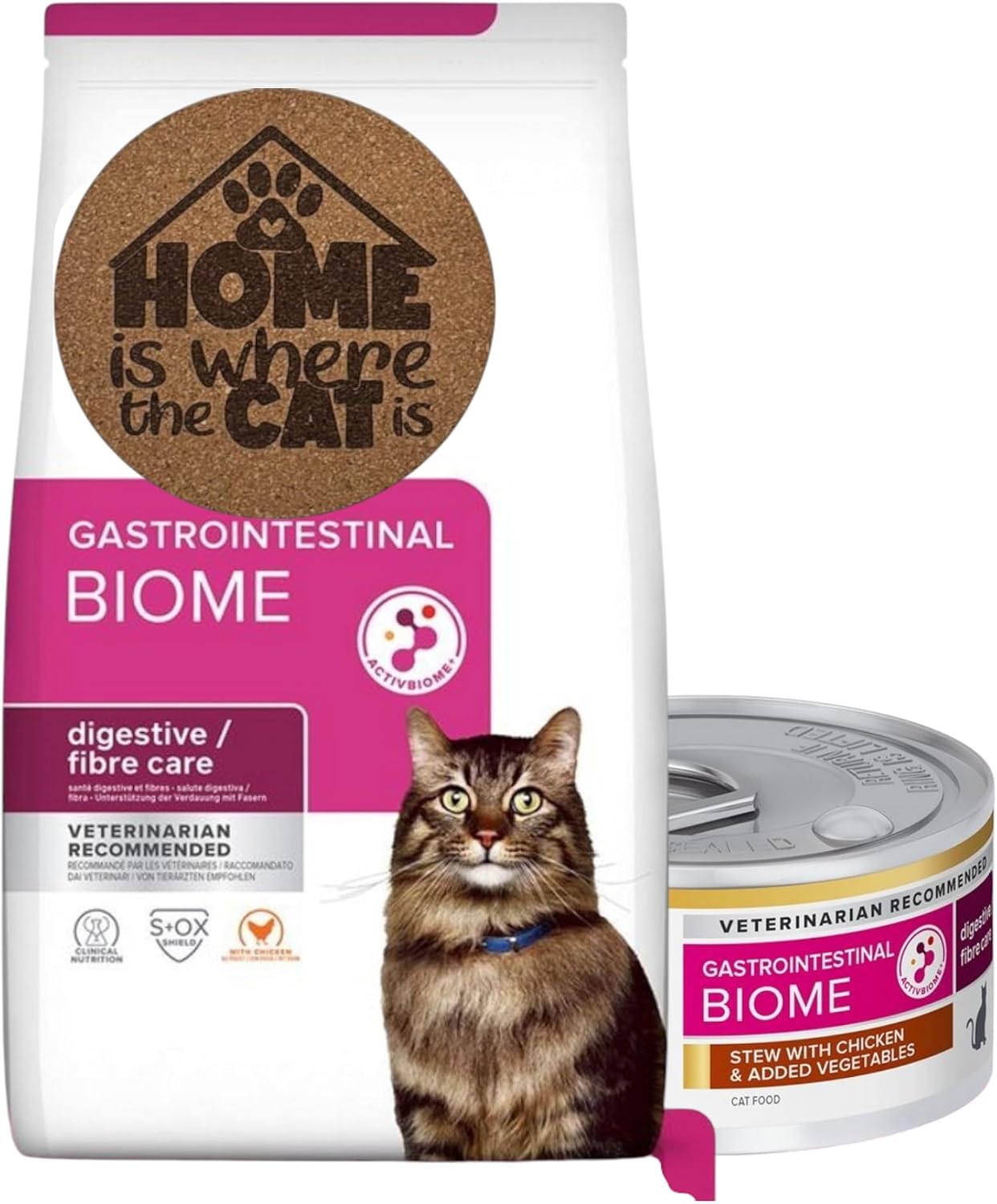 AETN Creations Gastrointestinal Biome Cat Bundle – 1.5kg Digestive Care Dry Food with 1x82g Wet Stew Tin and Exclusive Cat Coaster
