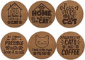 AETN Creations Cat Quote Engraved Cork Coaster Set – Pack of 6 Funny and Heartwarming Coasters for Cat Lovers – Coffee & Tea Gifts