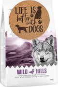 AETN Creations Wolf of Wilderness Adult Wild Hills 1kg - Chicken and Duck Flavour Grain-Free, Premium Quality Protein Dry Dog Food with AETN Jerky Treat