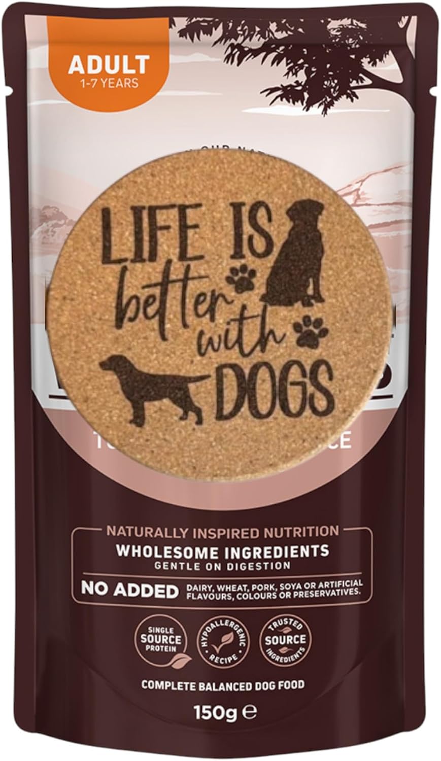 AETN Creations Bundle of Tuna and Brown Rice Wet Dog Food 16x150g with AETN Coaster – Nutritious, Delicious, Easily Digested, Hypo-Allergenic Food