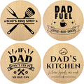 AETN Creations Engraved Beech Wood Coaster Set of 4, Round 10cm Wooden Coasters, Laser Engraved for Dad, BBQ Coffee Kitchen Designs