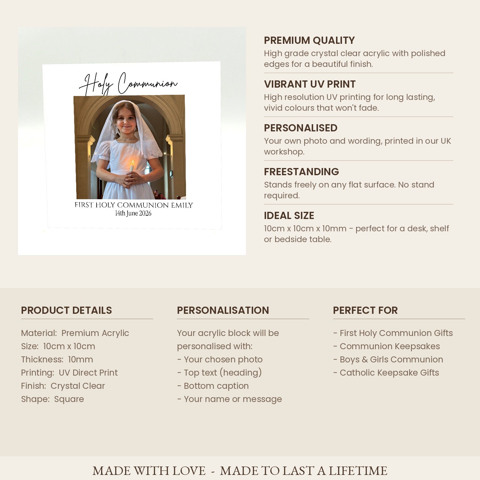 First Holy Communion photo block details and specification