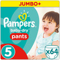 Pampers Baby-Dry 64 Nappy Pants, Easy-On with Air Channels for Up to 12 Hours of Breathable Dryness, Size 5, 12-17 kg