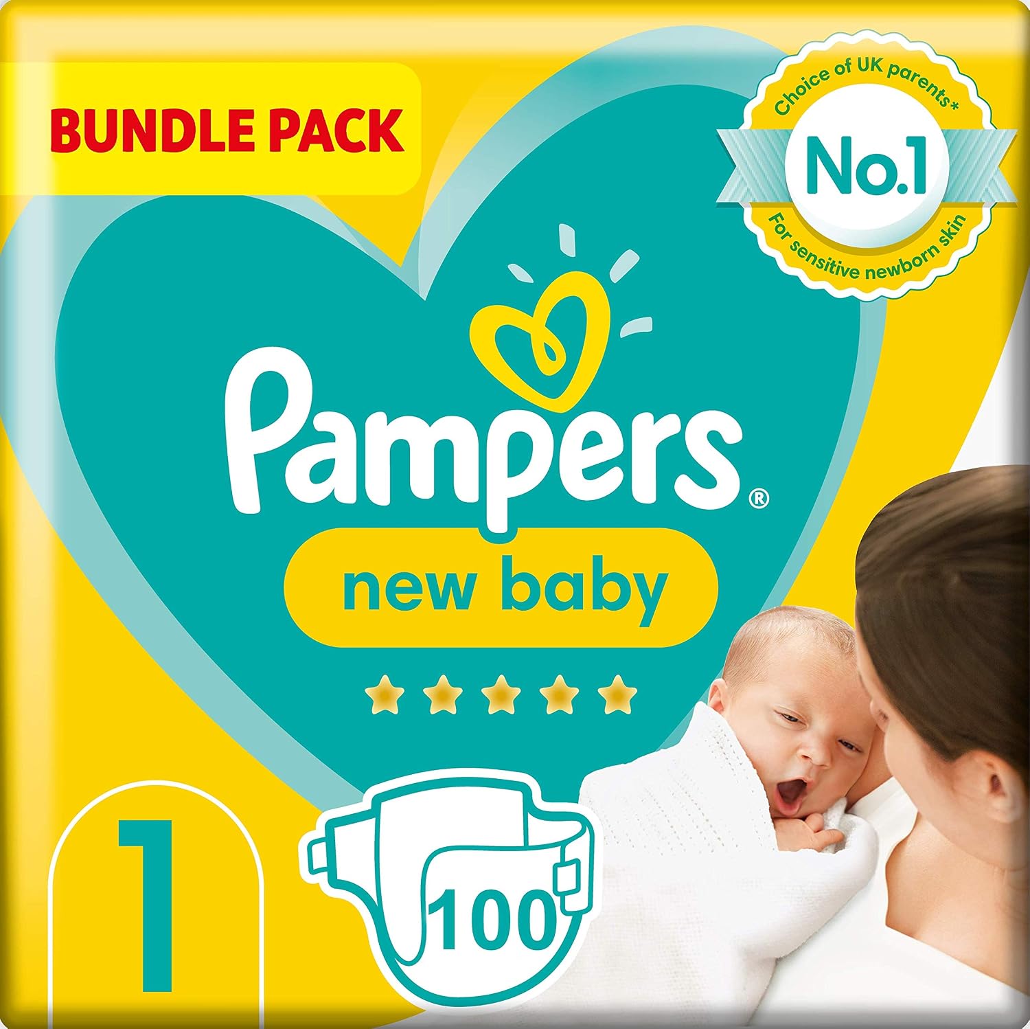 Pampers New Baby Size 1, 2 x 50 Nappies, 2kg-5kg, Monthly Box