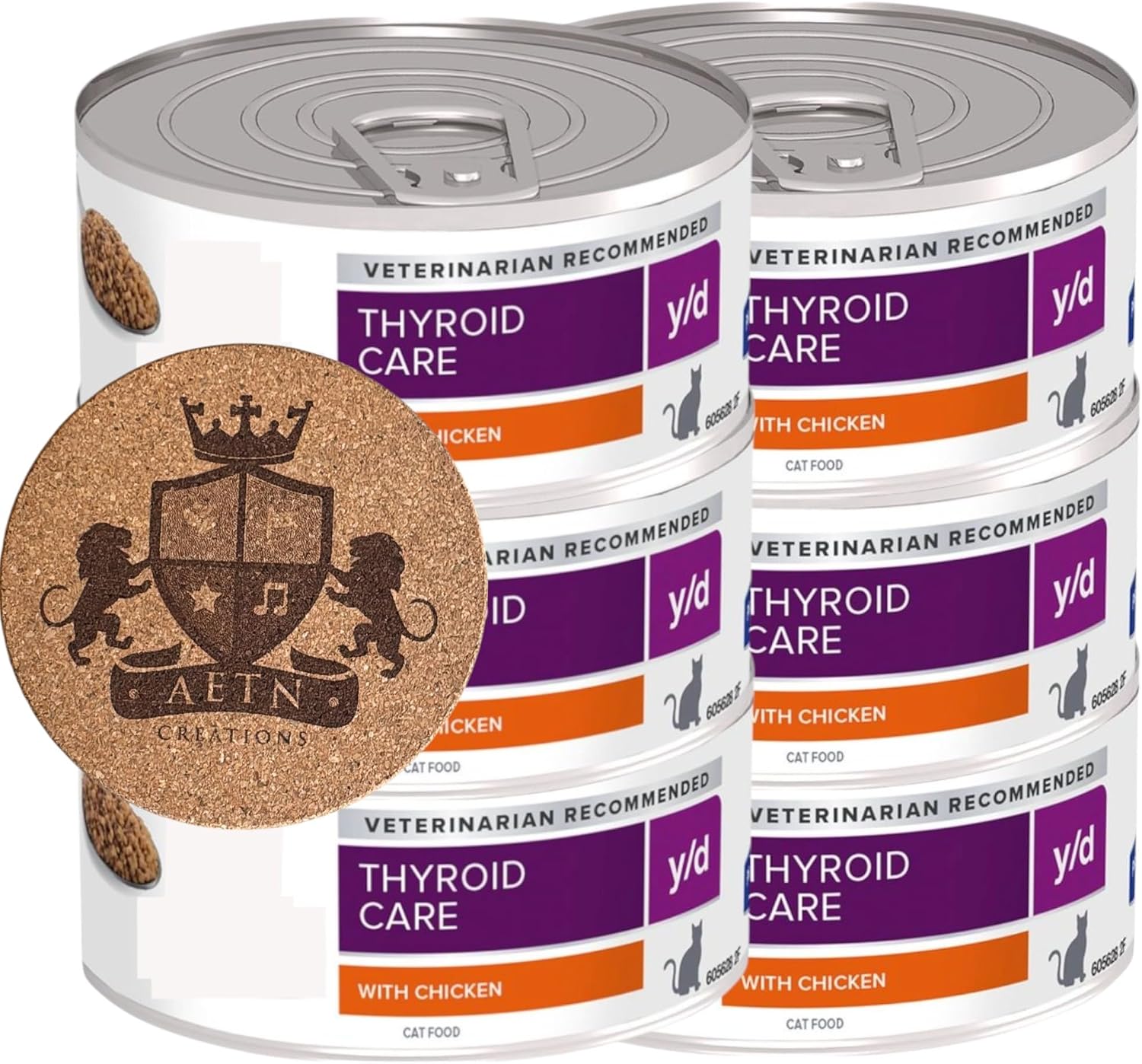 AETN Creations Wellness Support Style Wet Cat Food Bundle – 6x156g Loaf-Style Chicken Cans with Exclusive AETN Cat Quote Coaster