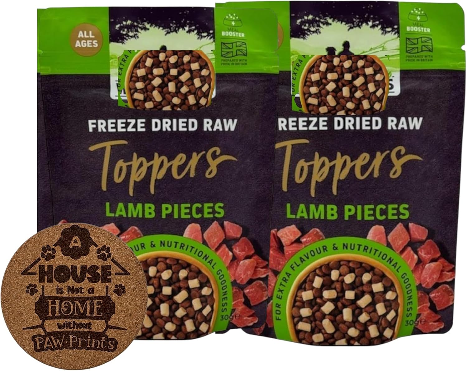 AETN Creations Bundle of Freeze Dried Dog Food Toppers 2x30g – Lamb Flavour – Natural High-Protein Meal Enhancer for Dogs with AETN Exclusive Coaster
