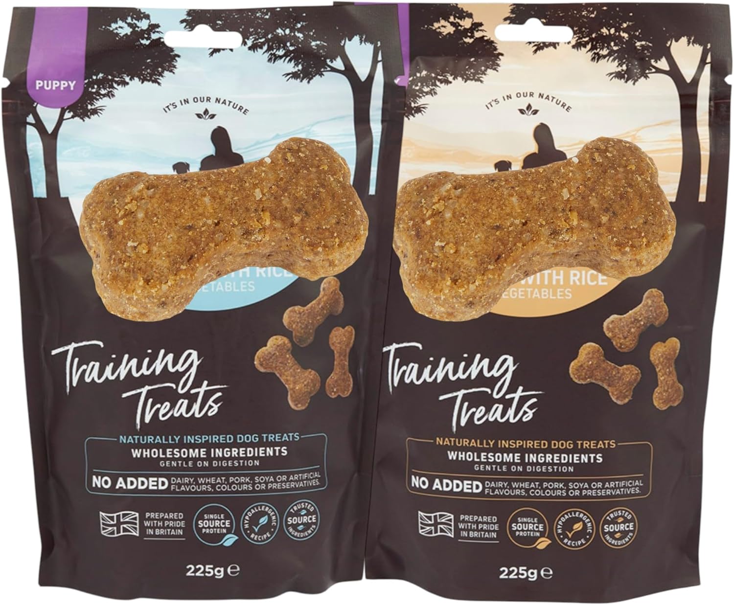 AETN Creations Puppy Training Treat Bundle 2x225g Turkey and Salmon Hypoallergenic Snack for Puppies with Delicious AETN Exclusive Coaster