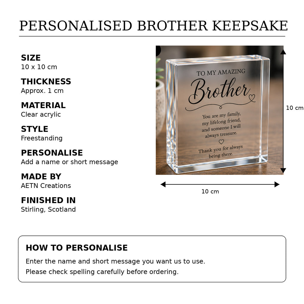 Personalised Brother acrylic keepsake block — range and cross-sell image
