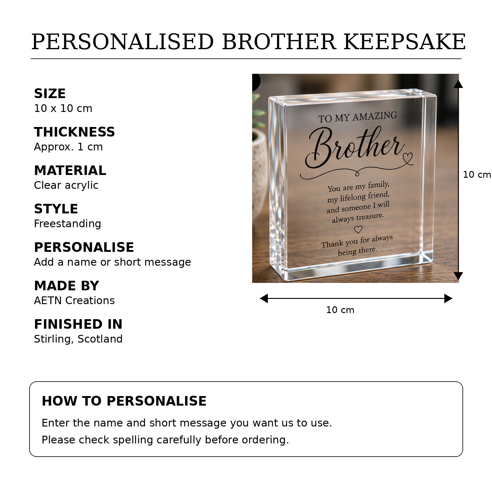 Personalised Brother acrylic keepsake block — range and cross-sell image