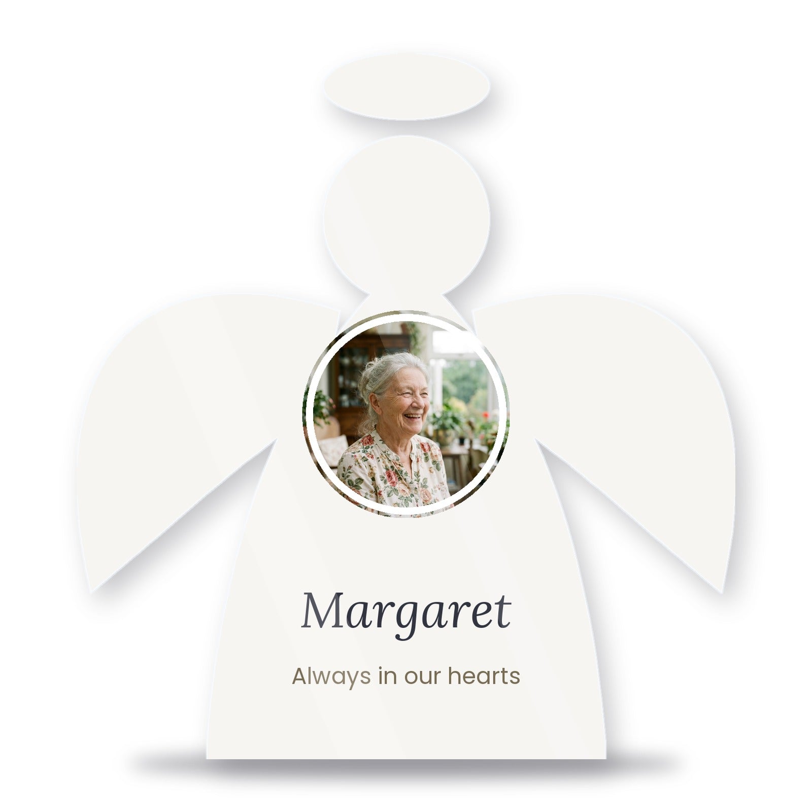Personalised angel acrylic memorial photo block with photo and name