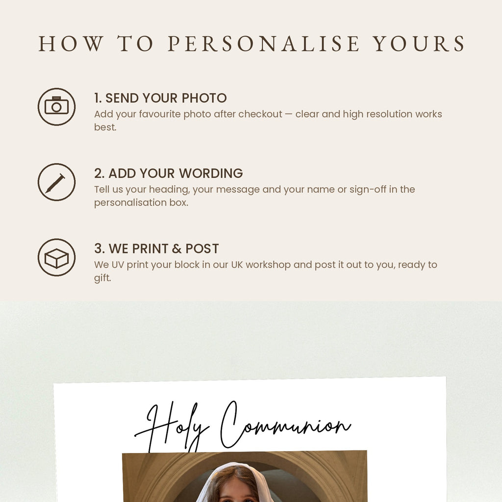 How to personalise your First Holy Communion photo block