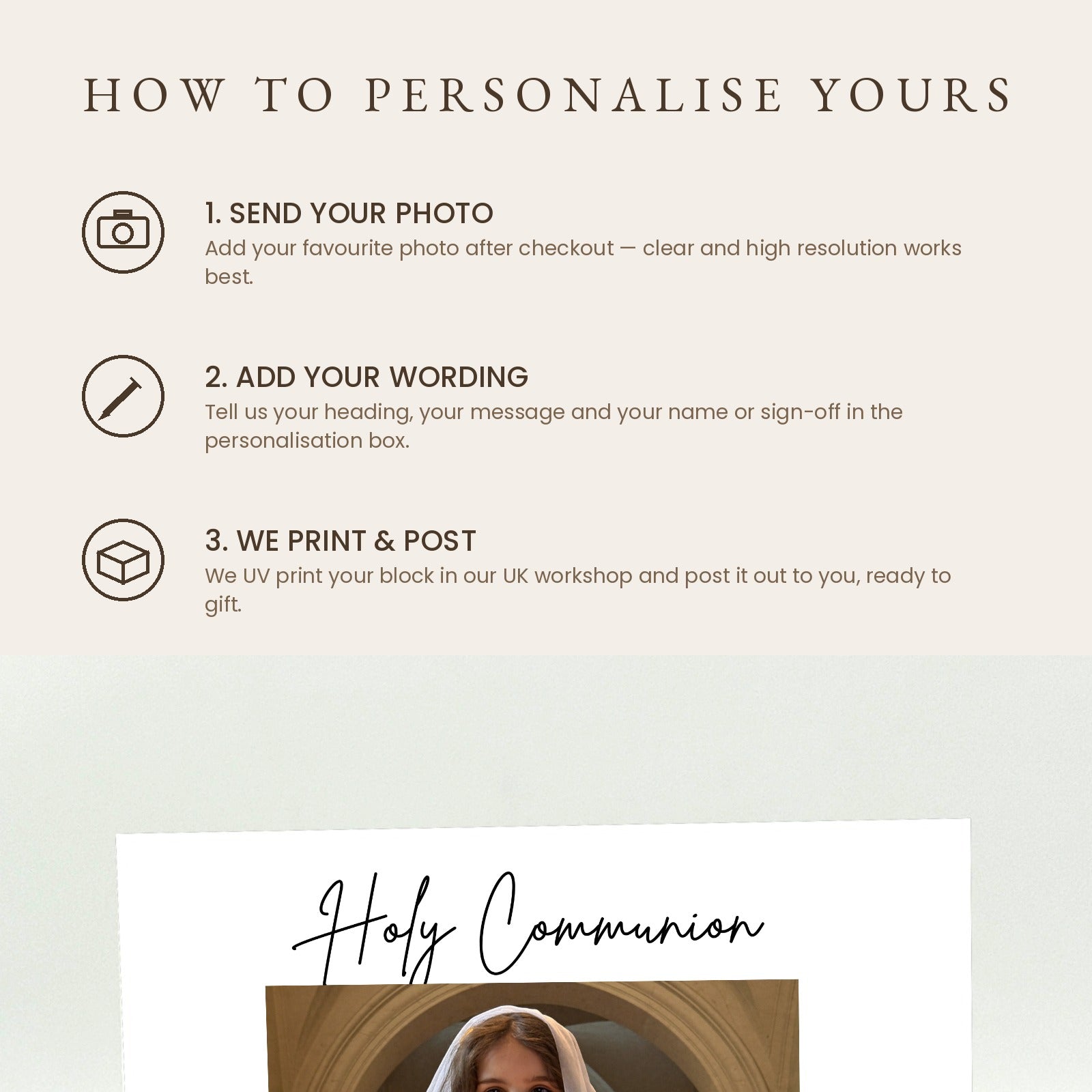 How to personalise your First Holy Communion photo block