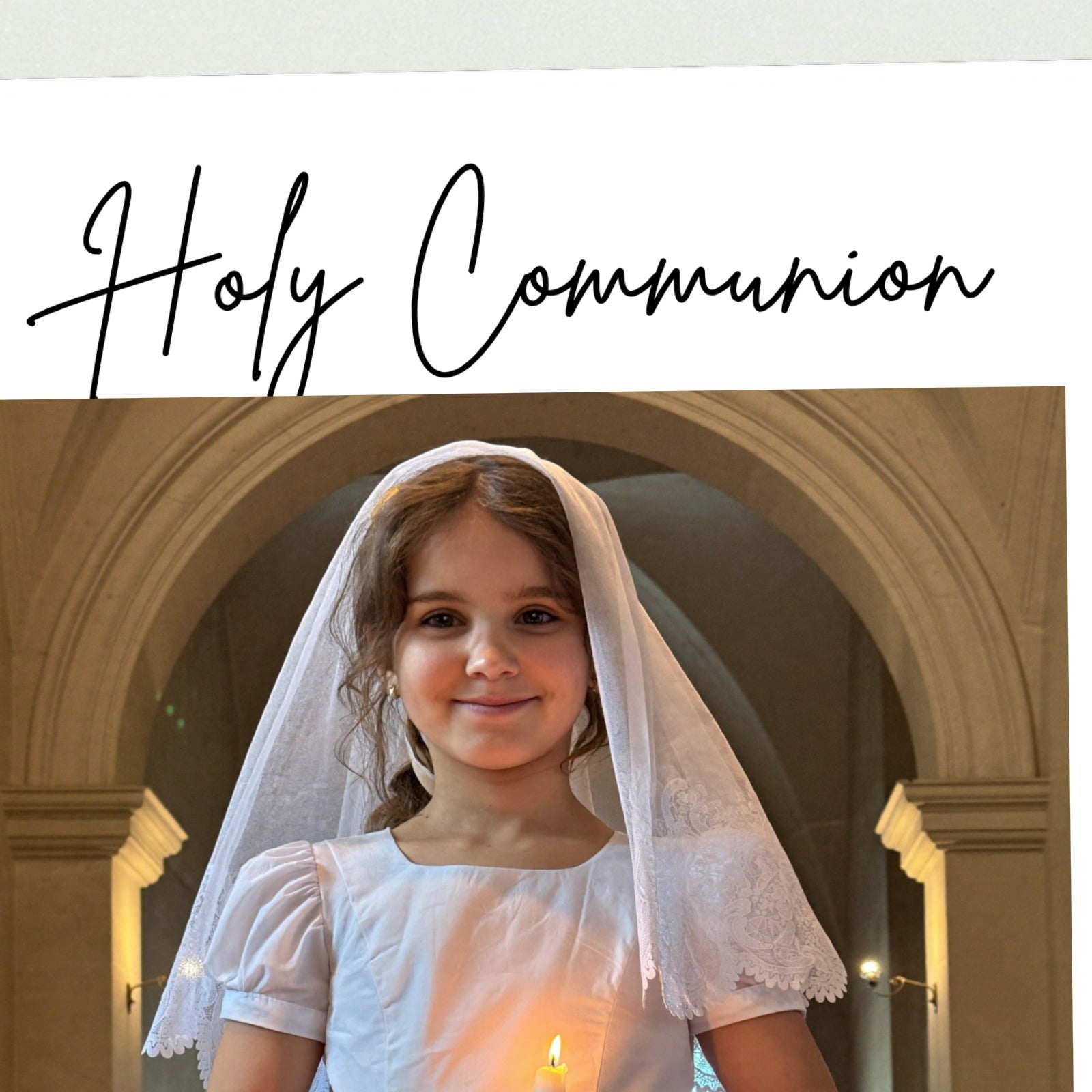 Close up of First Holy Communion photo block personalisation