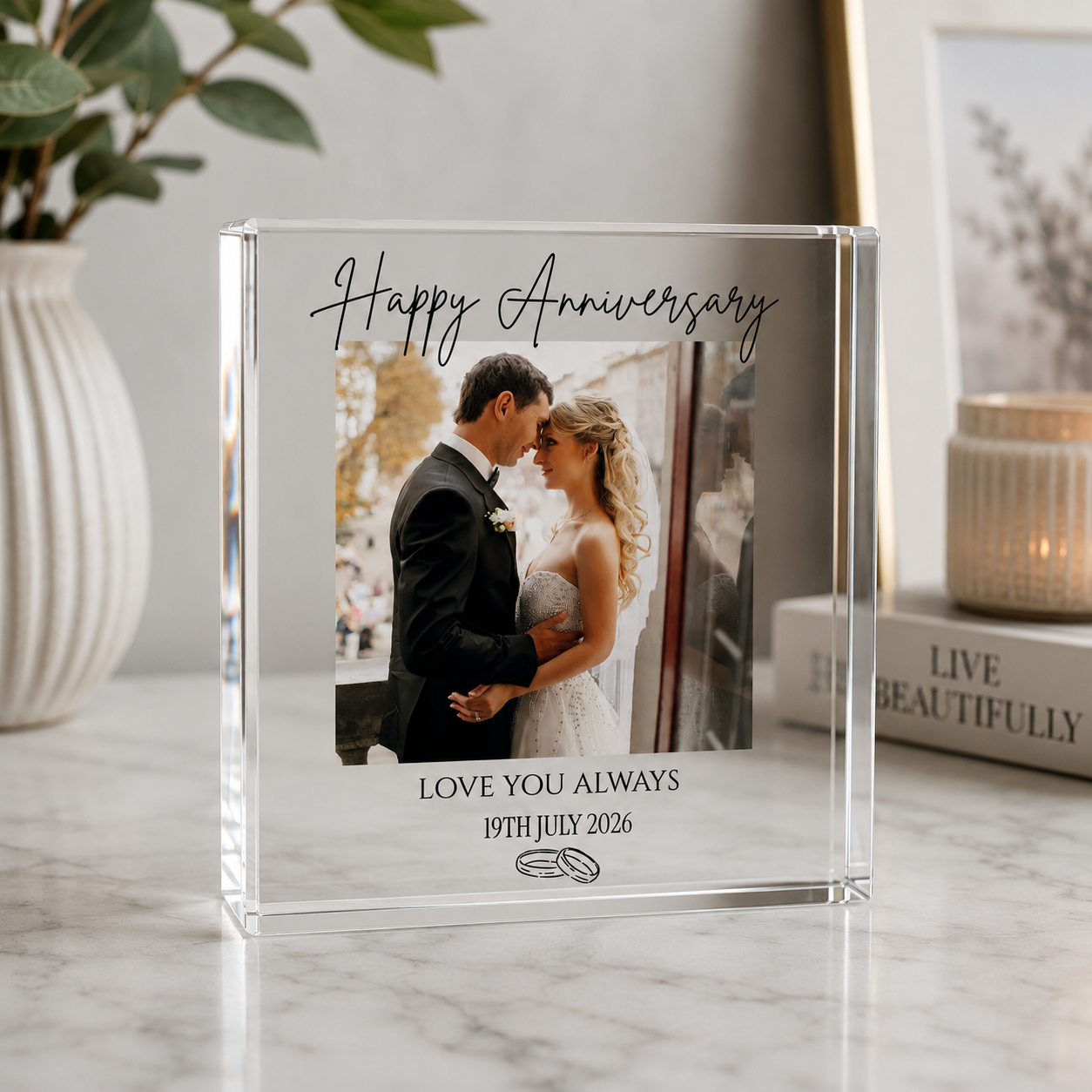 Anniversary acrylic block personalisation detail