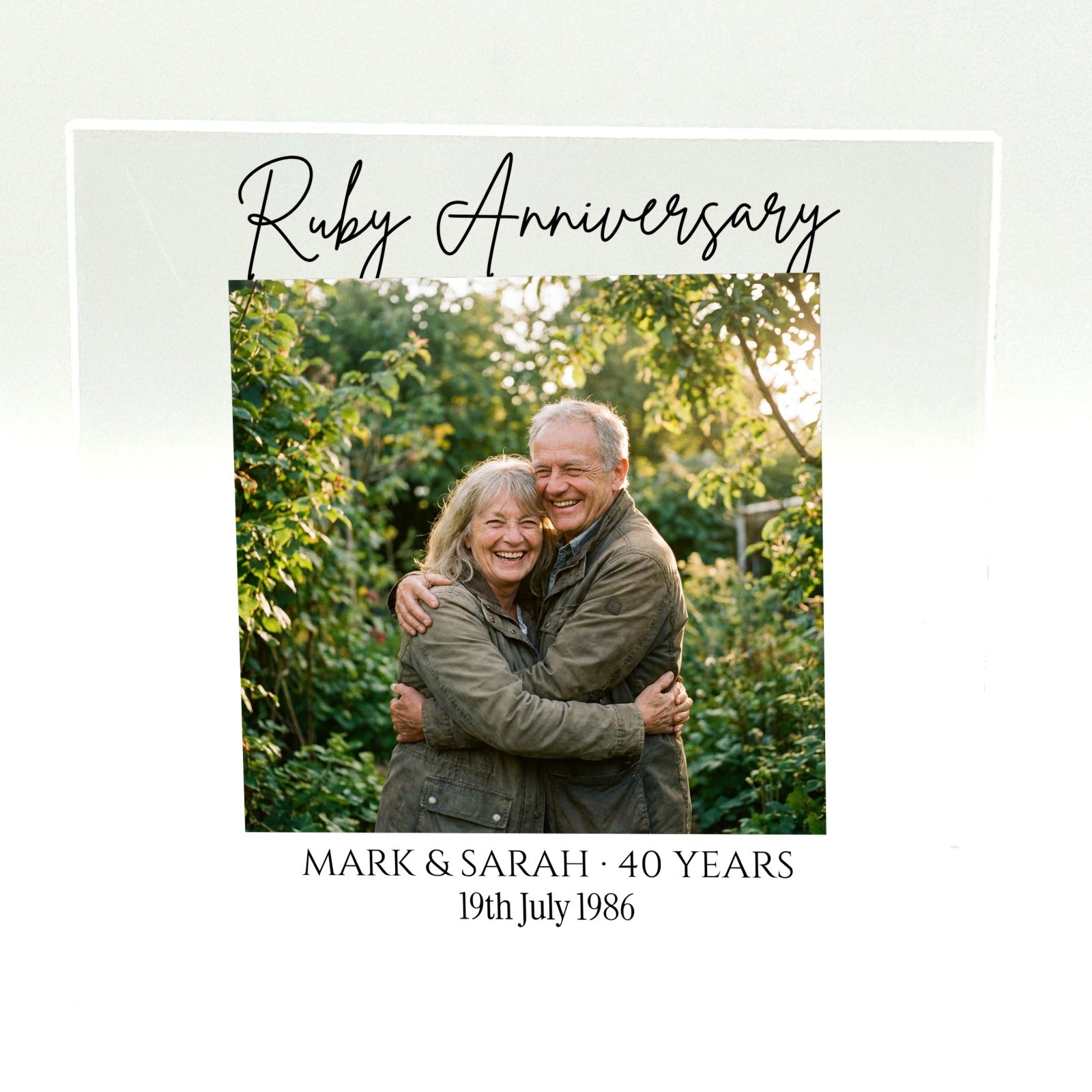 Personalised Ruby 40th anniversary acrylic photo block, 10x10cm 10mm