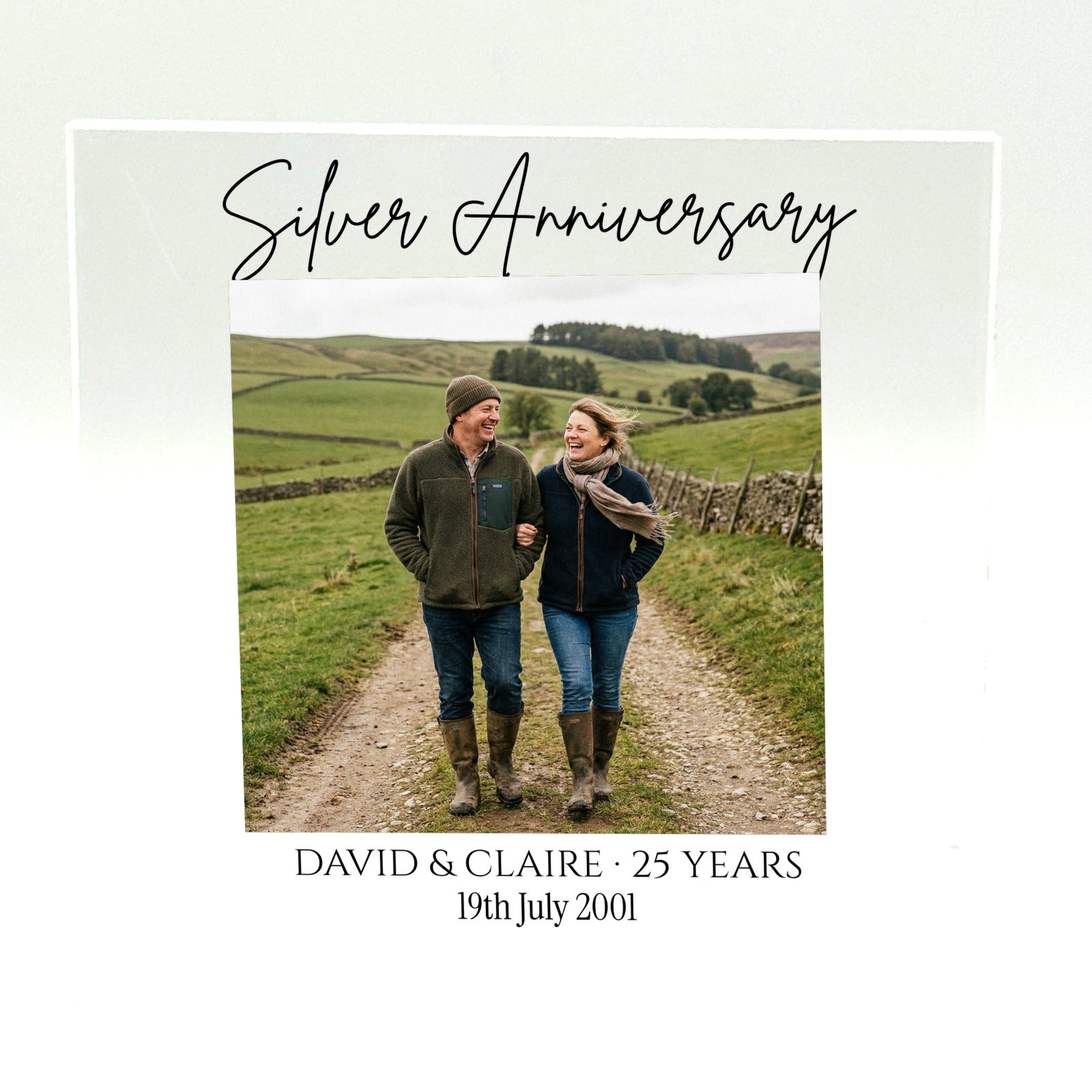 Personalised Silver 25th anniversary acrylic photo block, 10x10cm 10mm