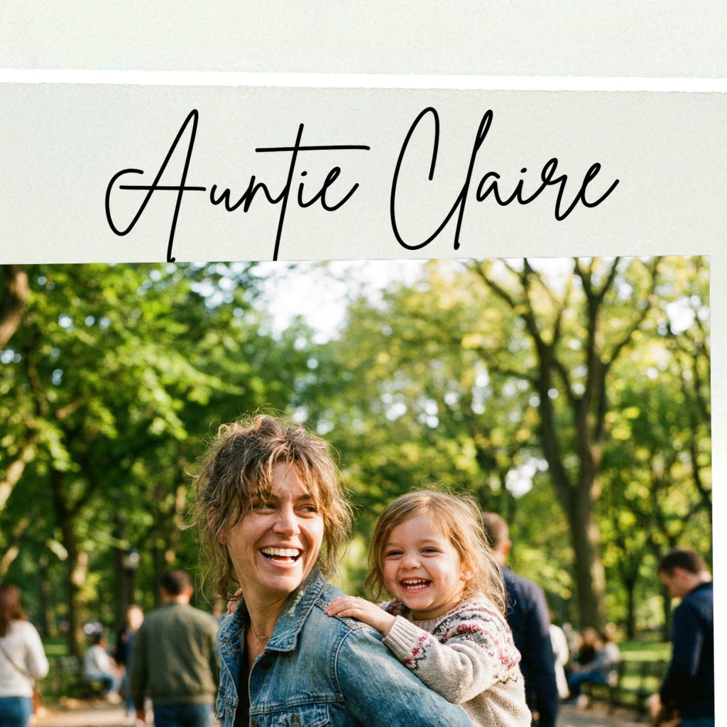 Close-up of UV-printed detail on personalised Auntie acrylic photo block