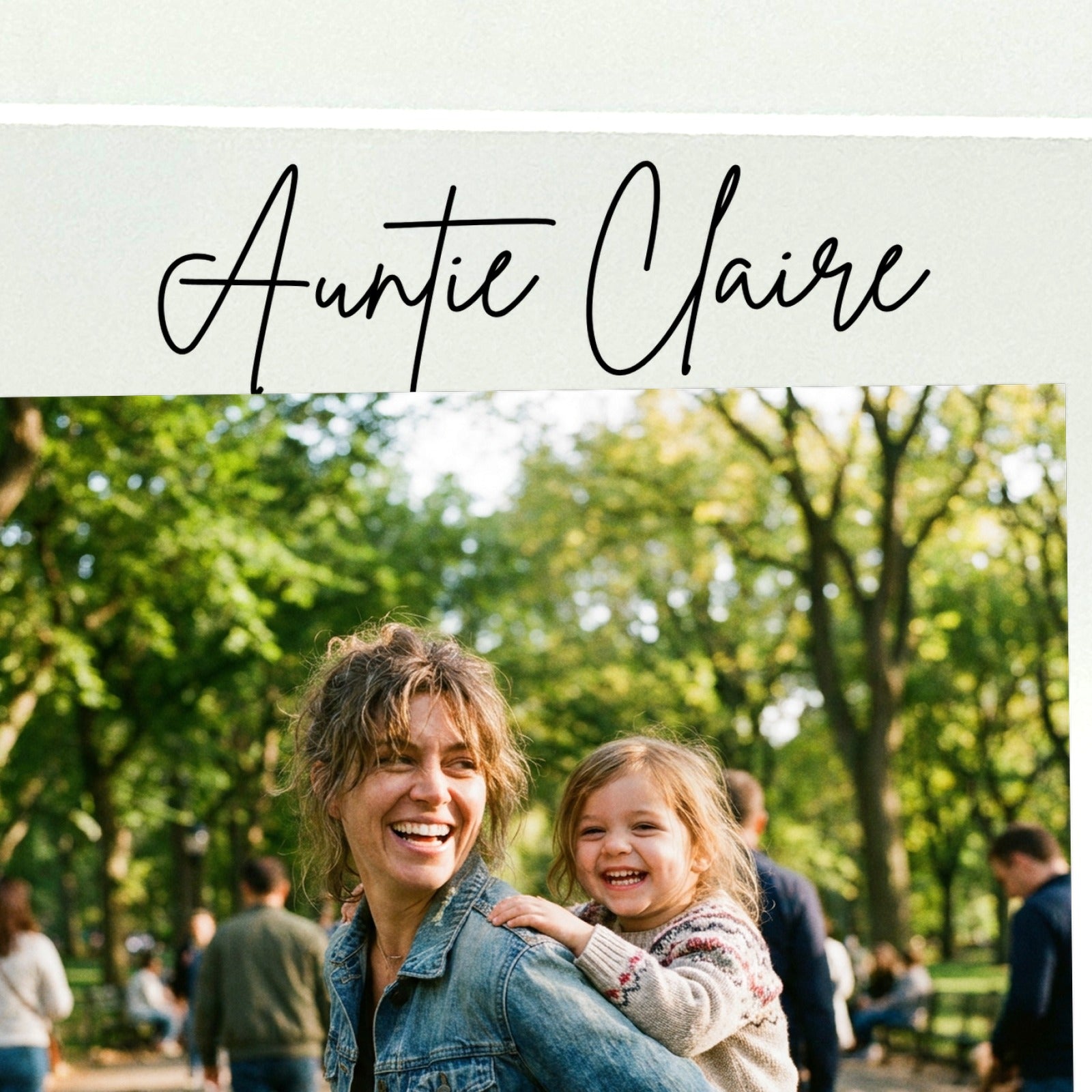 Close-up of UV-printed detail on personalised Auntie acrylic photo block