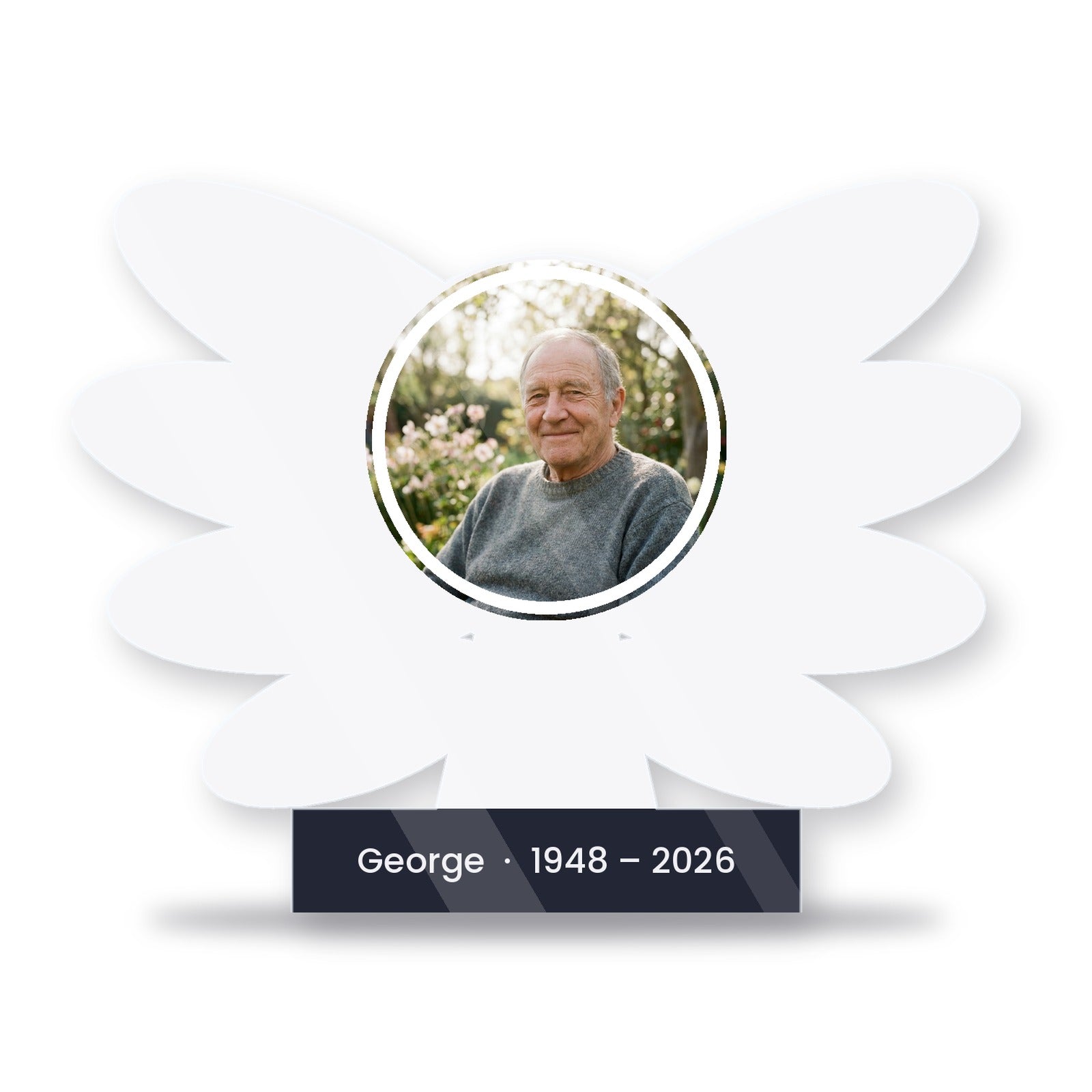Personalised angel wings acrylic memorial photo block with photo, name and dates