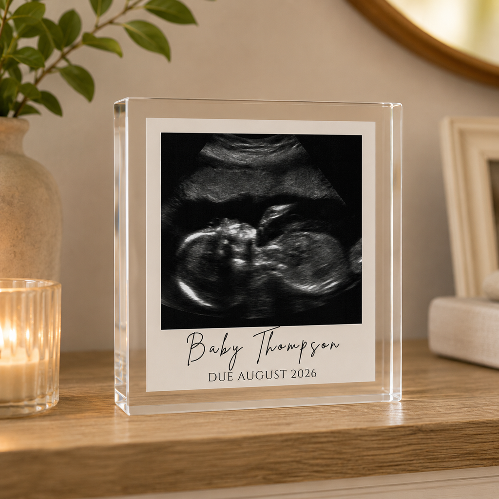 Personalised baby scan acrylic block with ultrasound photo