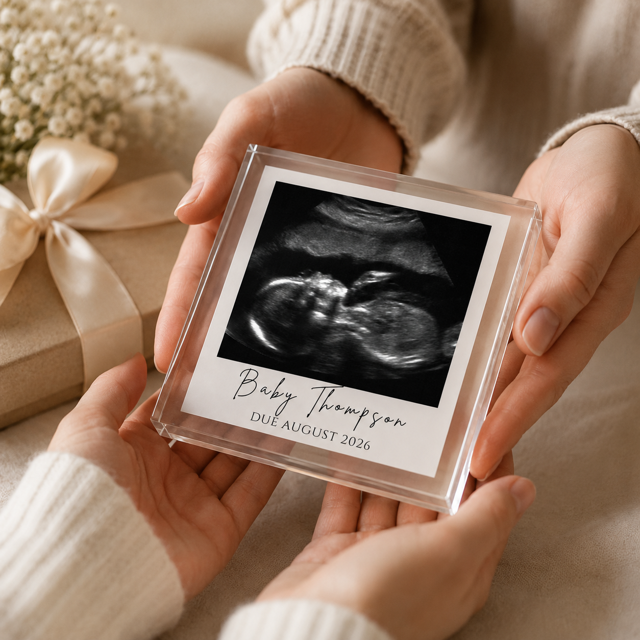 Baby scan acrylic block freestanding display