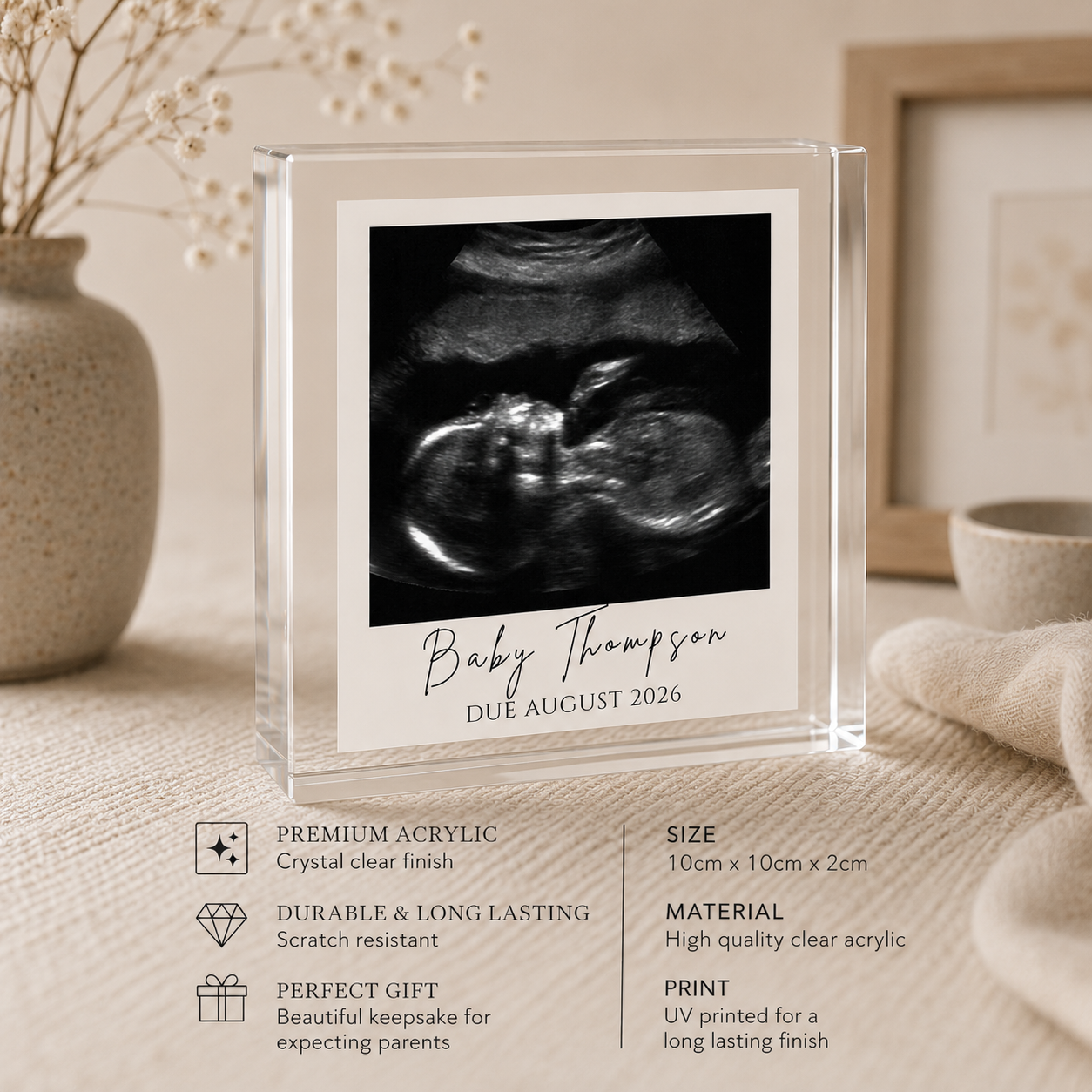 Baby scan acrylic block pregnancy announcement gift