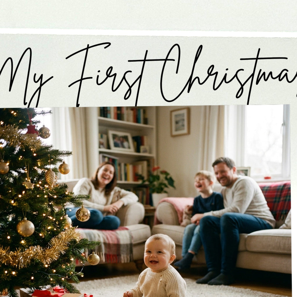Close-up of UV-printed detail on Baby's First Christmas acrylic photo block