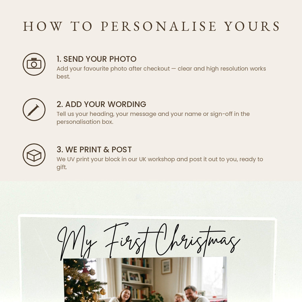 How to personalise your Baby's First Christmas acrylic photo block
