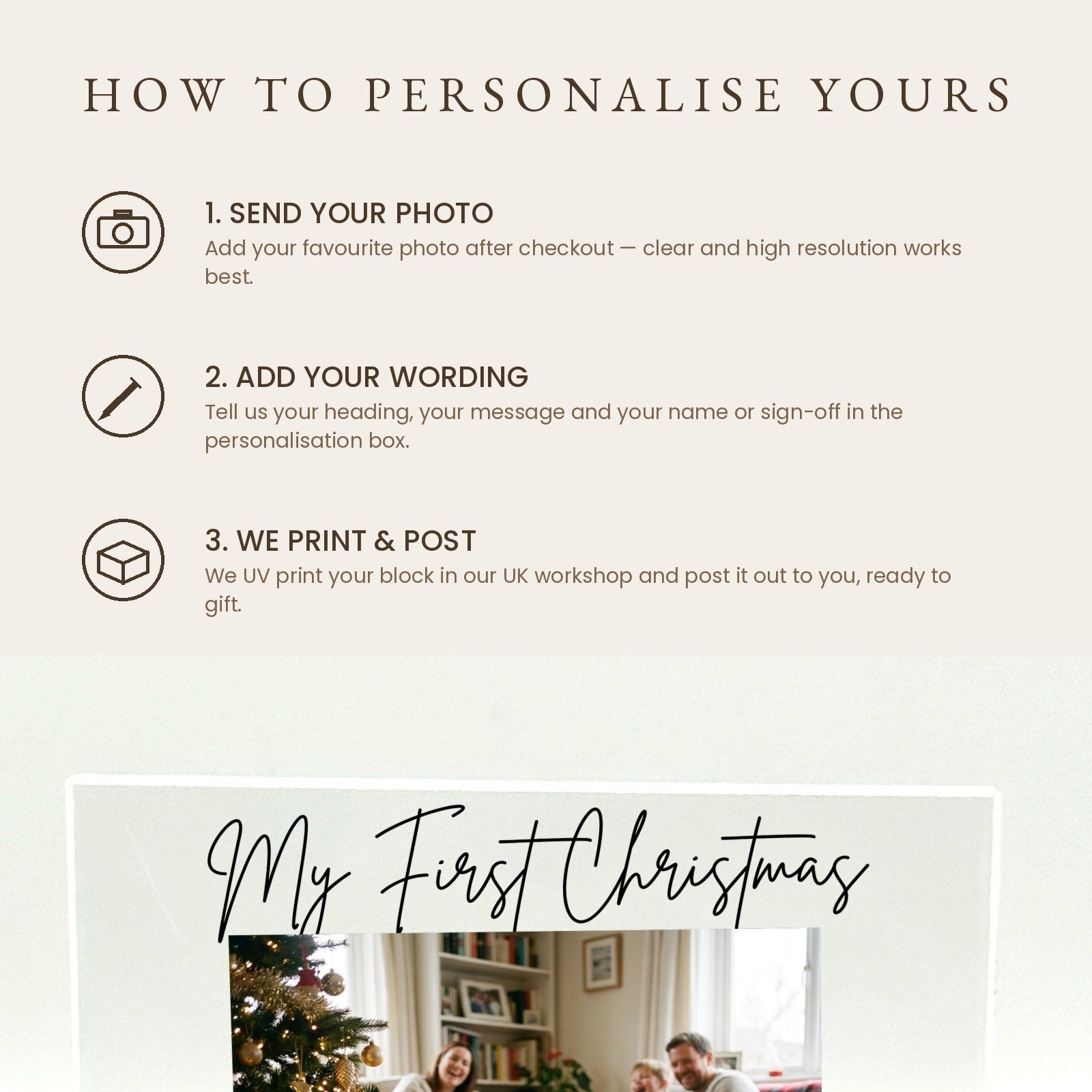 How to personalise your Baby's First Christmas acrylic photo block