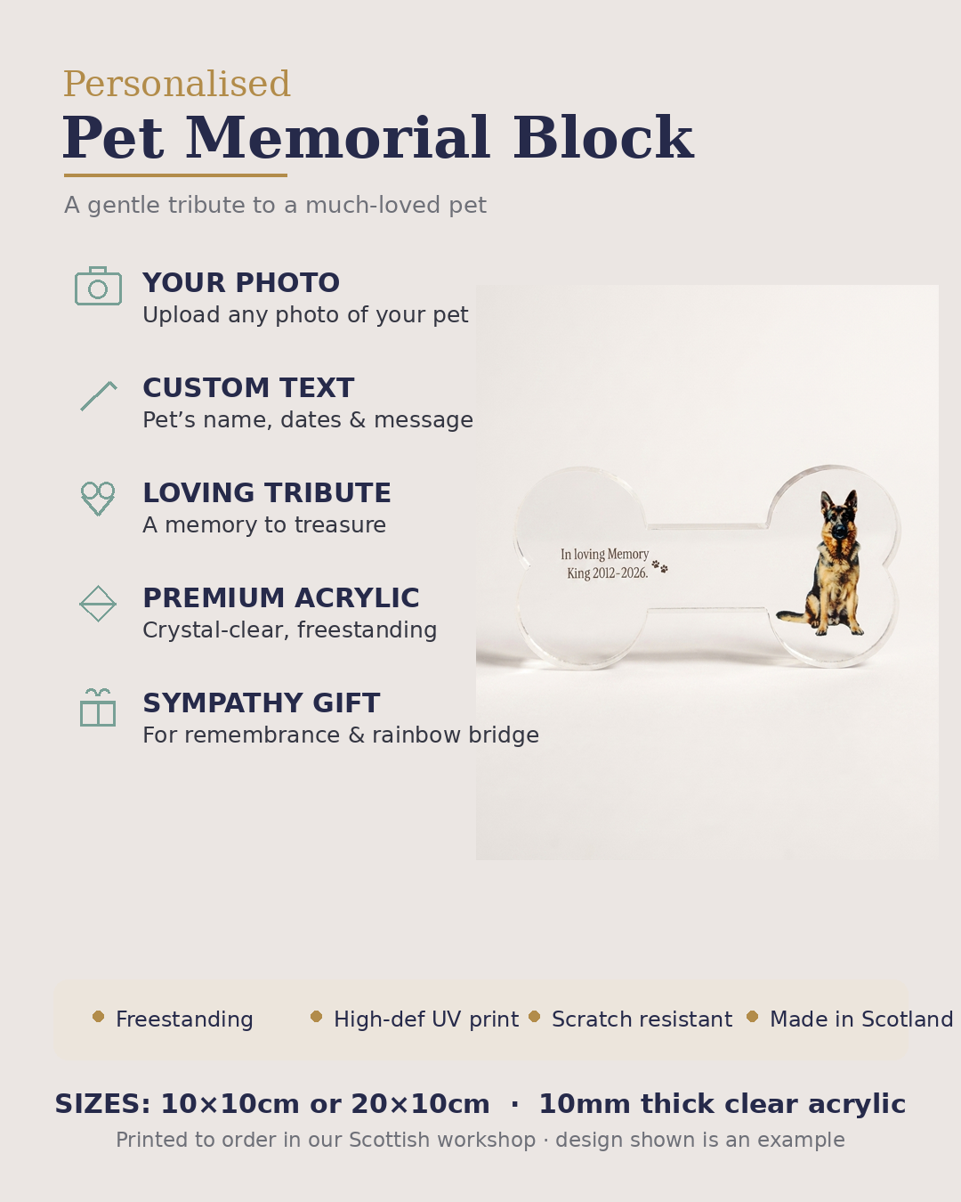 Bone memorial photo block features and sizes
