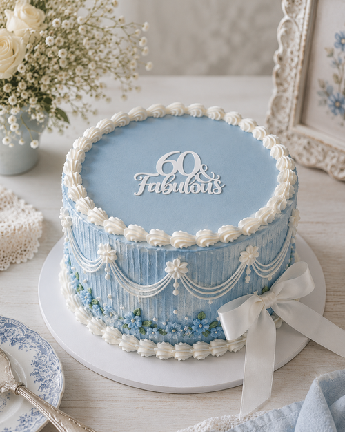60 and Fabulous cake topper script design detail