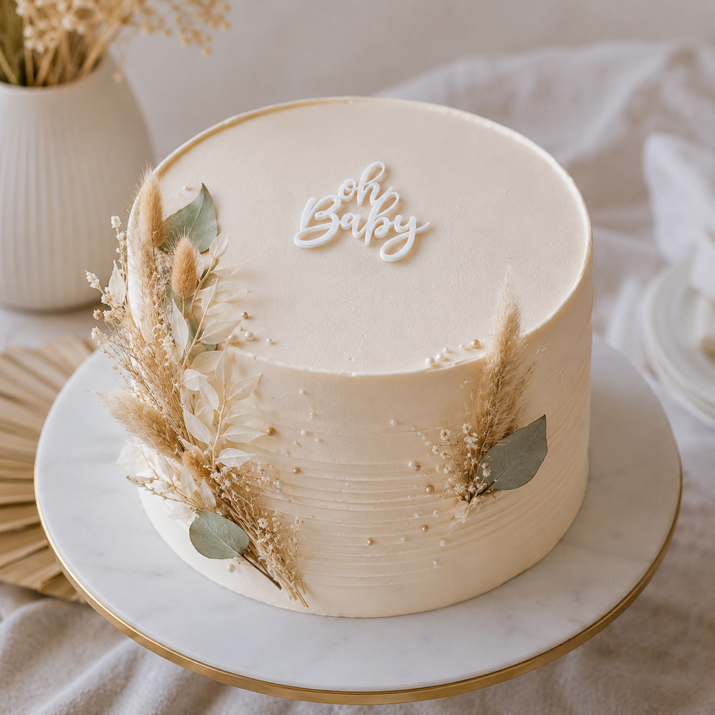 Oh Baby script cake topper design detail