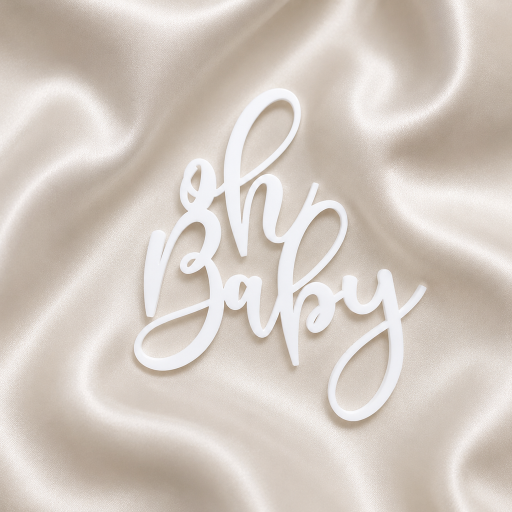Oh Baby acrylic cake topper size detail