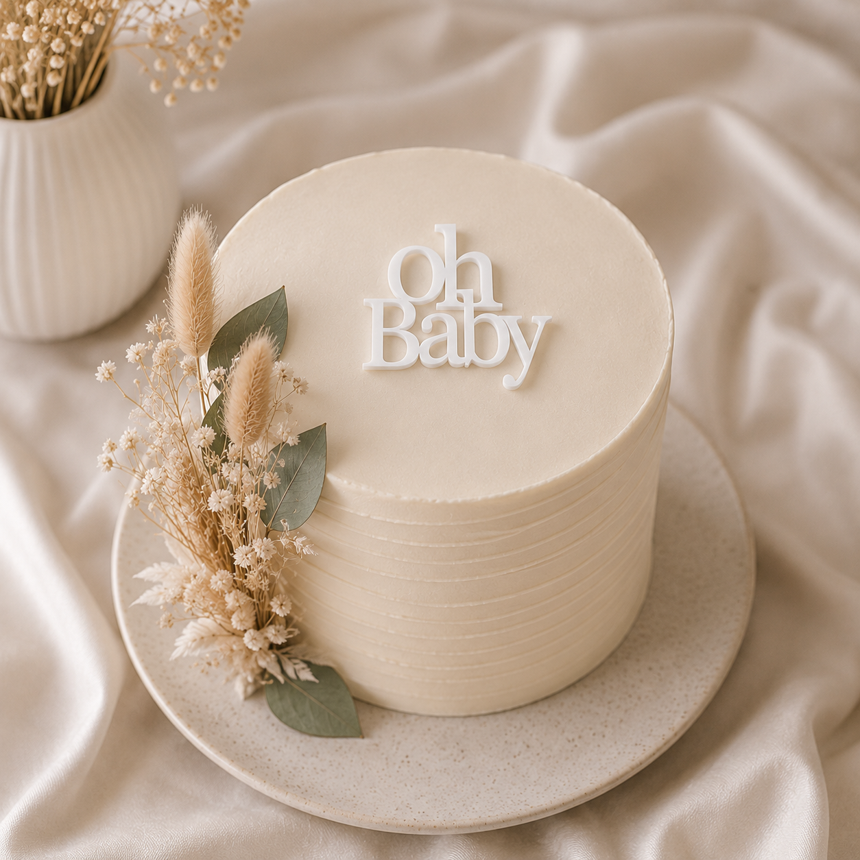 Oh Baby cake topper neutral theme display