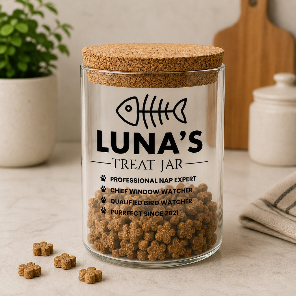 Cat treat jar printed design detail