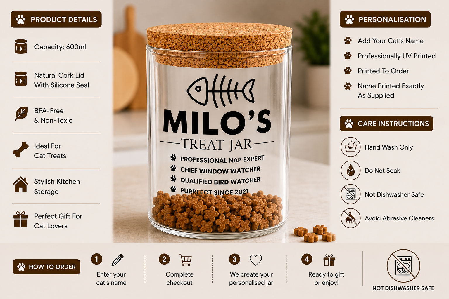 Cat treat jar 600ml size detail