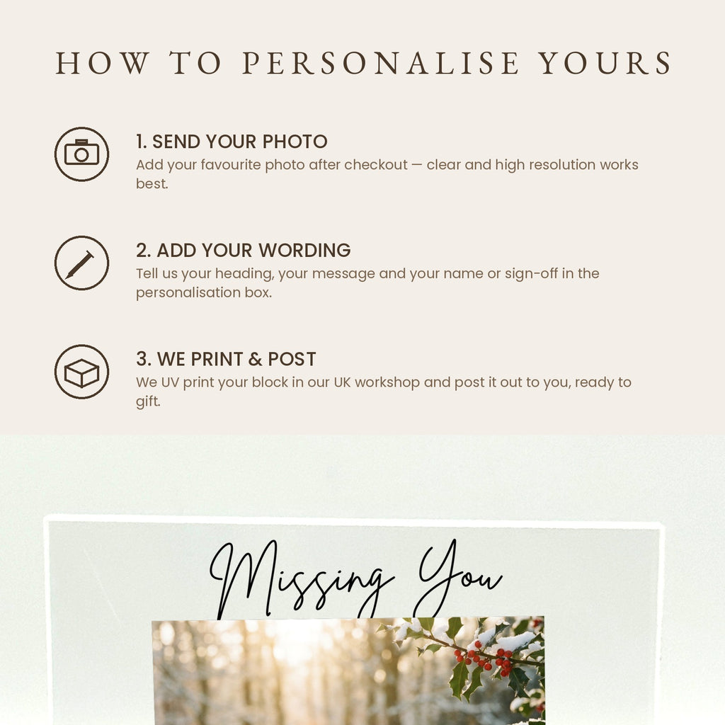 How to personalise your Christmas memorial acrylic photo block