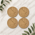 Engraved wooden coaster set with couple names