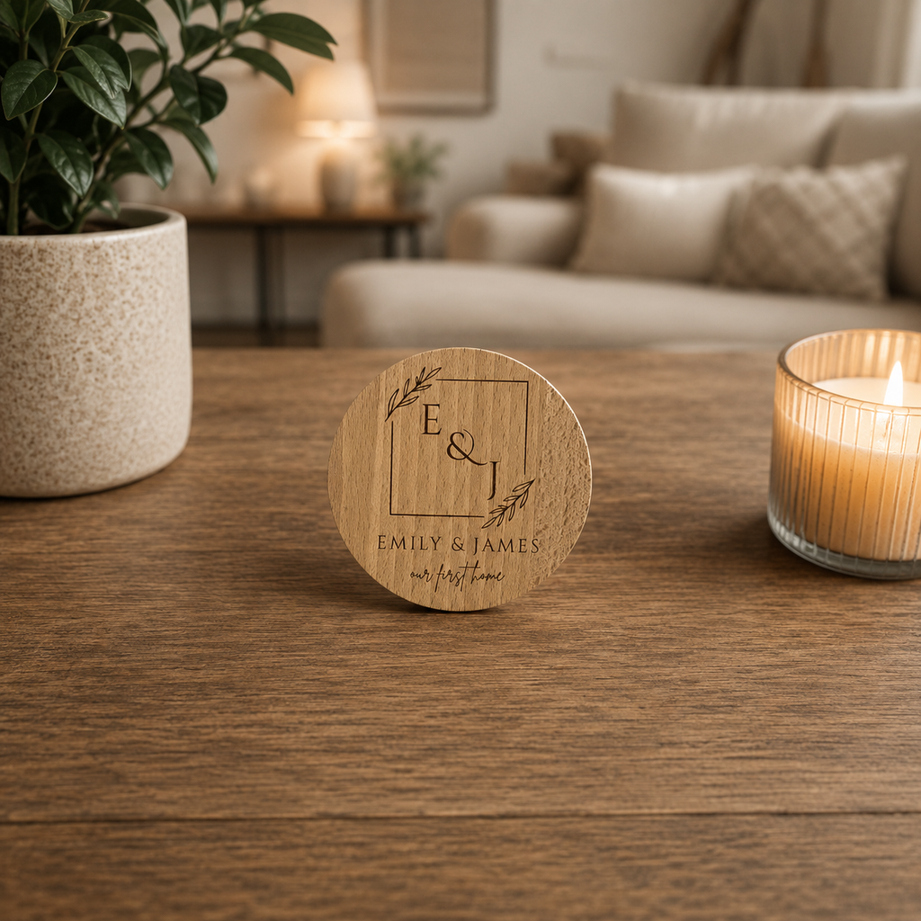 Wooden coaster engraving detail
