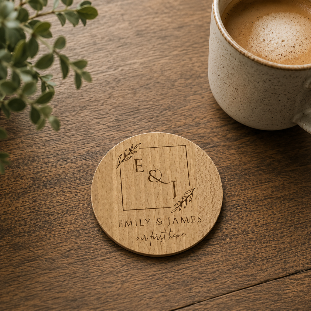 Beech wood coaster set display