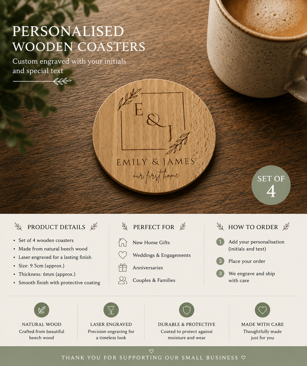 Personalised coaster set home display